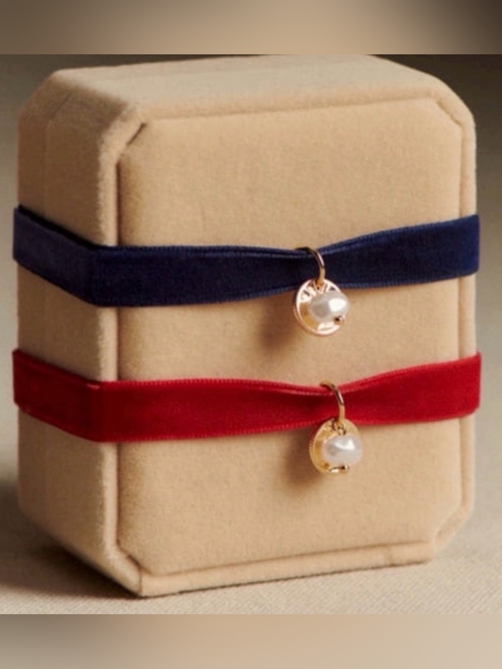Sezane Pearl Charm Velvet Bracelet - Blue and Red - new
